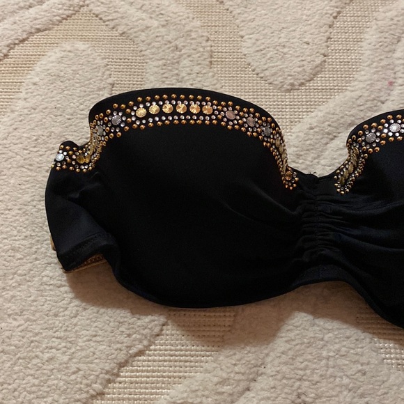 Women’s black & gold Victoria’s Secret strapless bikini top. Size 36C - Picture 3 of 4
